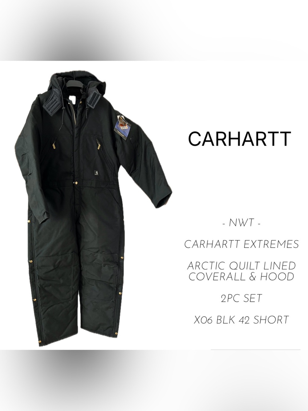 🆕CARHARTT EXTREMES - NWT - ARCTIC QUILT LINED COVERALL SET - X06 BLK 42 SHORT